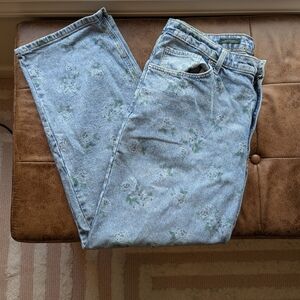 Wild Fable Women's 90s Relaxed Straight Jeans - Light Blue Floral Size 17